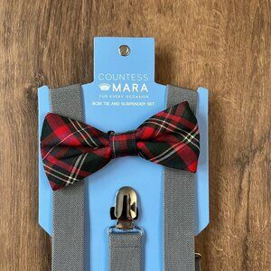 Countess Mara Red Plaid Bow Tie and Suspenders Youth